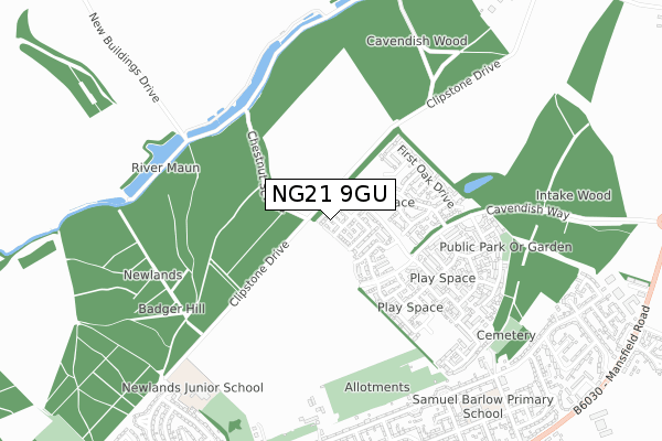 NG21 9GU map - small scale - OS Open Zoomstack (Ordnance Survey)