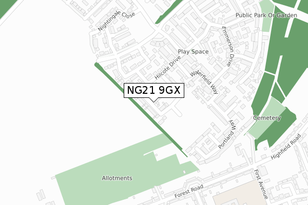 NG21 9GX map - large scale - OS Open Zoomstack (Ordnance Survey)