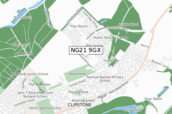 NG21 9GX map - small scale - OS Open Zoomstack (Ordnance Survey)