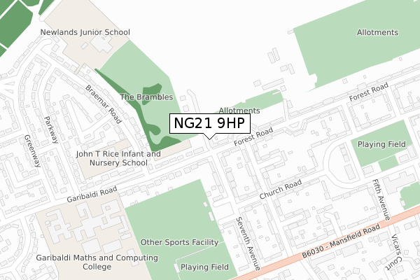 NG21 9HP map - large scale - OS Open Zoomstack (Ordnance Survey)