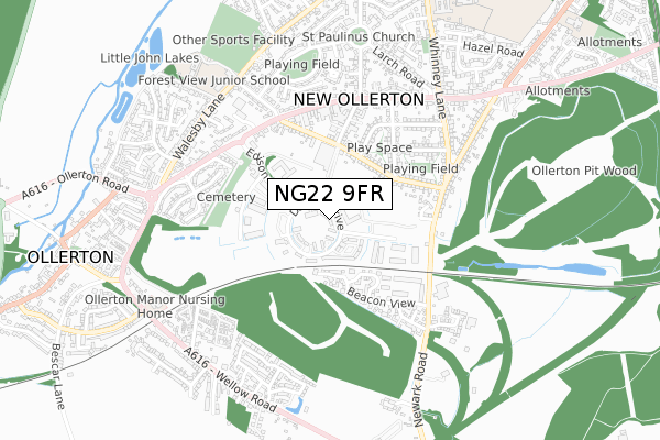 NG22 9FR map - small scale - OS Open Zoomstack (Ordnance Survey)