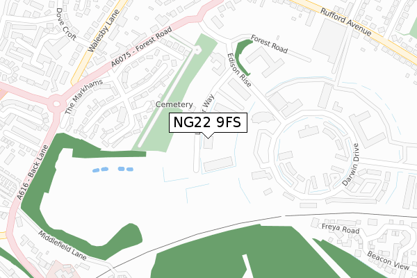 NG22 9FS map - large scale - OS Open Zoomstack (Ordnance Survey)