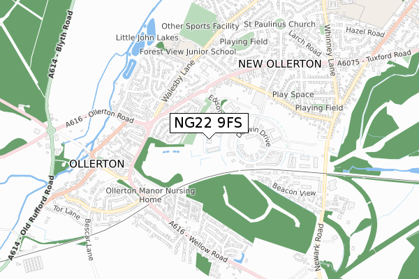 NG22 9FS map - small scale - OS Open Zoomstack (Ordnance Survey)