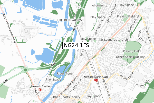 NG24 1FS map - small scale - OS Open Zoomstack (Ordnance Survey)