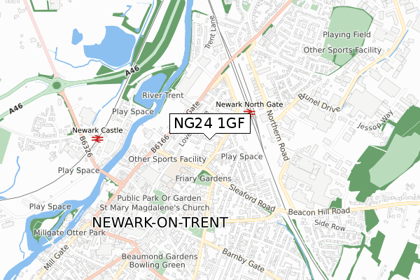 NG24 1GF map - small scale - OS Open Zoomstack (Ordnance Survey)