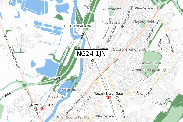 NG24 1JN map - small scale - OS Open Zoomstack (Ordnance Survey)