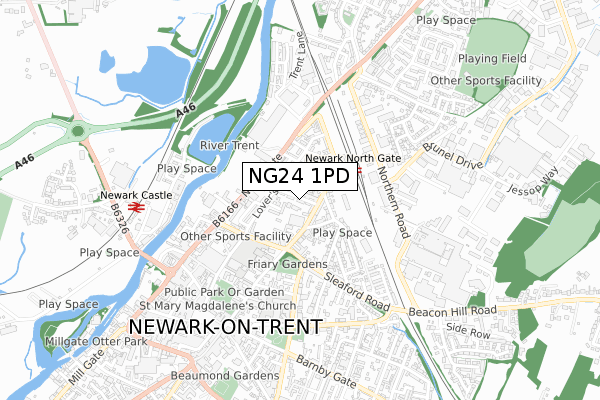 NG24 1PD map - small scale - OS Open Zoomstack (Ordnance Survey)