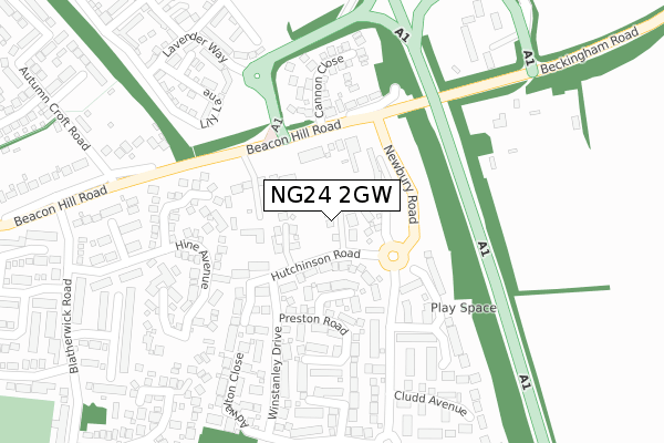 NG24 2GW map - large scale - OS Open Zoomstack (Ordnance Survey)