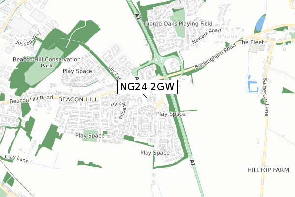 NG24 2GW map - small scale - OS Open Zoomstack (Ordnance Survey)