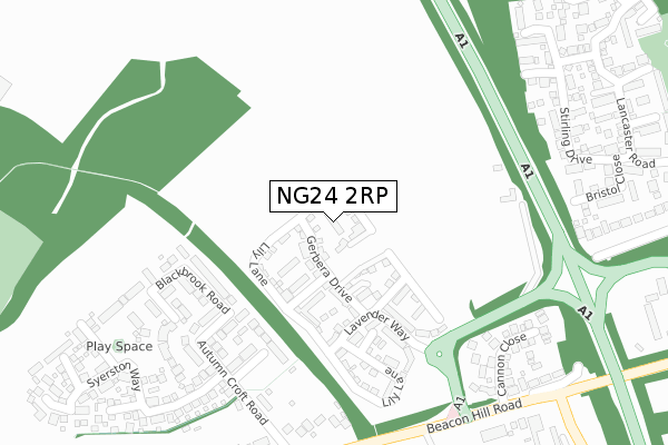 NG24 2RP map - large scale - OS Open Zoomstack (Ordnance Survey)