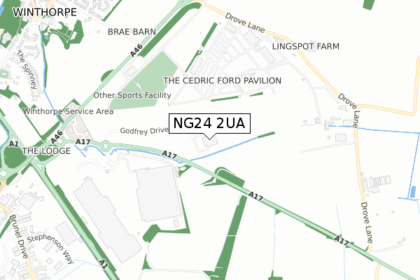 NG24 2UA map - small scale - OS Open Zoomstack (Ordnance Survey)