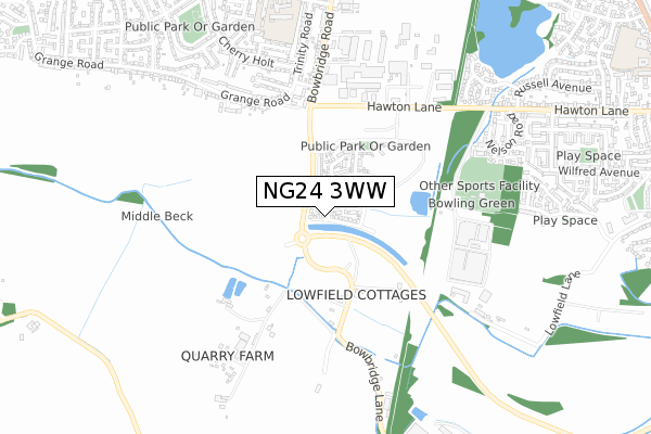 NG24 3WW map - small scale - OS Open Zoomstack (Ordnance Survey)