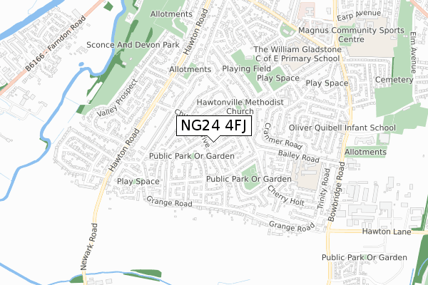 NG24 4FJ map - small scale - OS Open Zoomstack (Ordnance Survey)