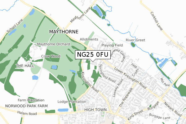 NG25 0FU map - small scale - OS Open Zoomstack (Ordnance Survey)