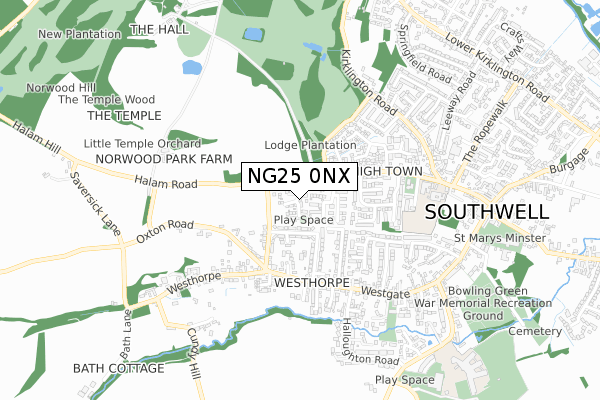 NG25 0NX map - small scale - OS Open Zoomstack (Ordnance Survey)