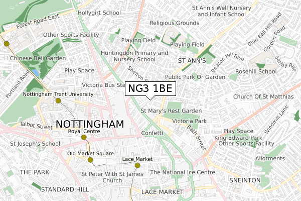 NG3 1BE map - small scale - OS Open Zoomstack (Ordnance Survey)