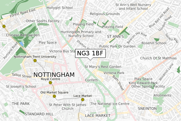 NG3 1BF map - small scale - OS Open Zoomstack (Ordnance Survey)