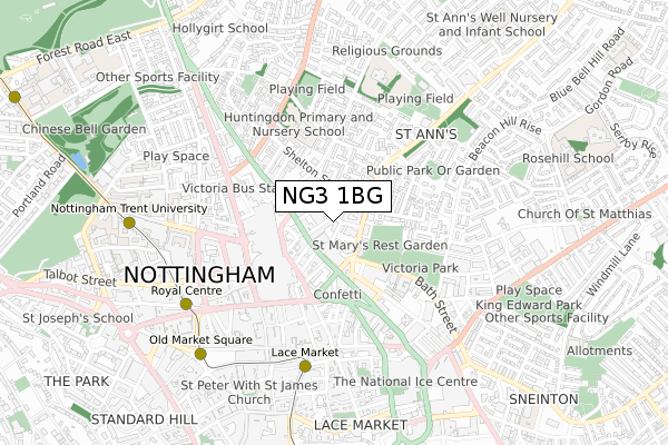 NG3 1BG map - small scale - OS Open Zoomstack (Ordnance Survey)