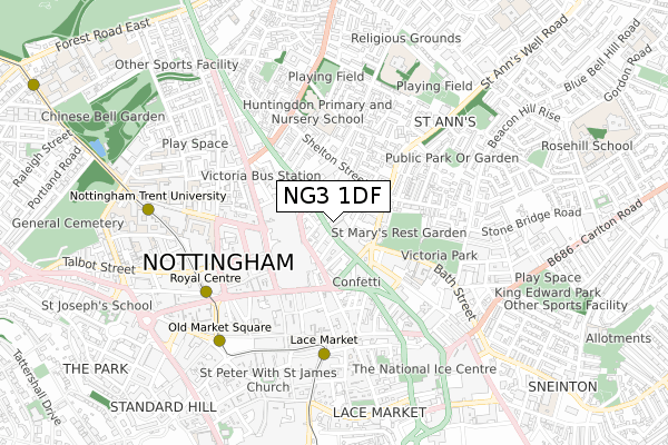 NG3 1DF map - small scale - OS Open Zoomstack (Ordnance Survey)