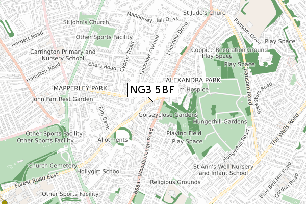 NG3 5BF map - small scale - OS Open Zoomstack (Ordnance Survey)