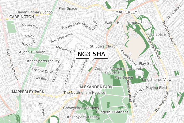 NG3 5HA map - small scale - OS Open Zoomstack (Ordnance Survey)