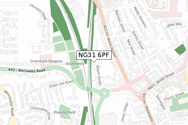 NG31 6PF map - large scale - OS Open Zoomstack (Ordnance Survey)