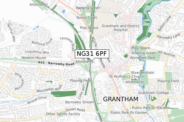 NG31 6PF map - small scale - OS Open Zoomstack (Ordnance Survey)