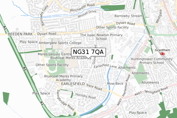 NG31 7QA map - small scale - OS Open Zoomstack (Ordnance Survey)