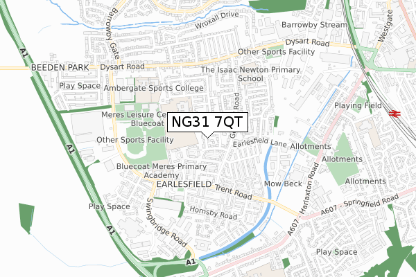 NG31 7QT map - small scale - OS Open Zoomstack (Ordnance Survey)