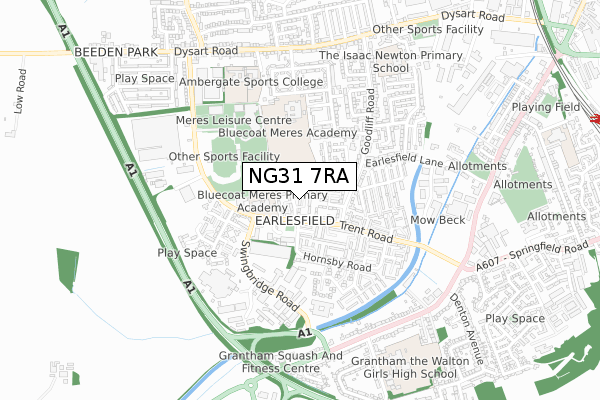 NG31 7RA map - small scale - OS Open Zoomstack (Ordnance Survey)