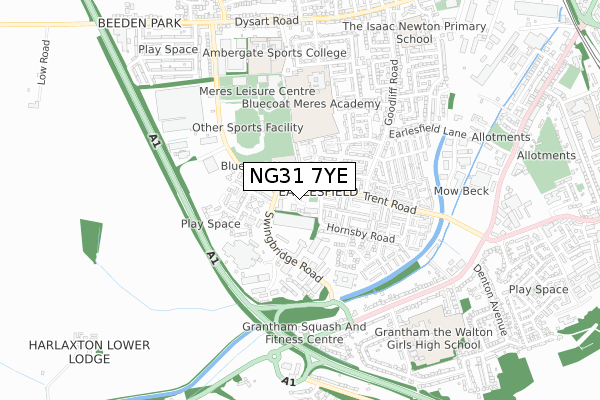 NG31 7YE map - small scale - OS Open Zoomstack (Ordnance Survey)