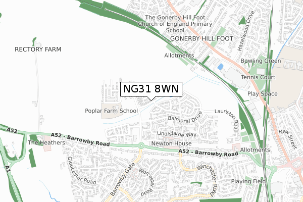 NG31 8WN map - small scale - OS Open Zoomstack (Ordnance Survey)