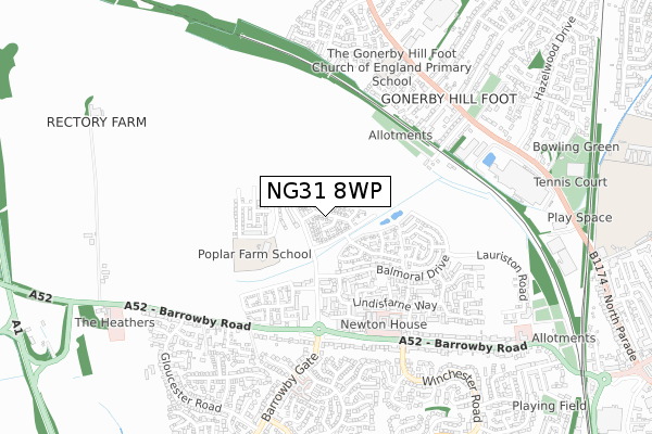 NG31 8WP map - small scale - OS Open Zoomstack (Ordnance Survey)