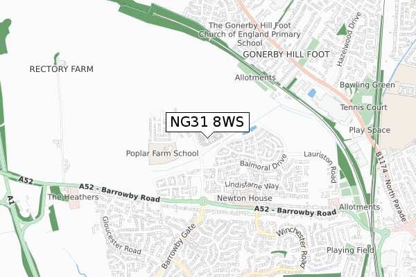 NG31 8WS map - small scale - OS Open Zoomstack (Ordnance Survey)