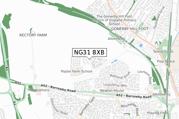 NG31 8XB map - small scale - OS Open Zoomstack (Ordnance Survey)