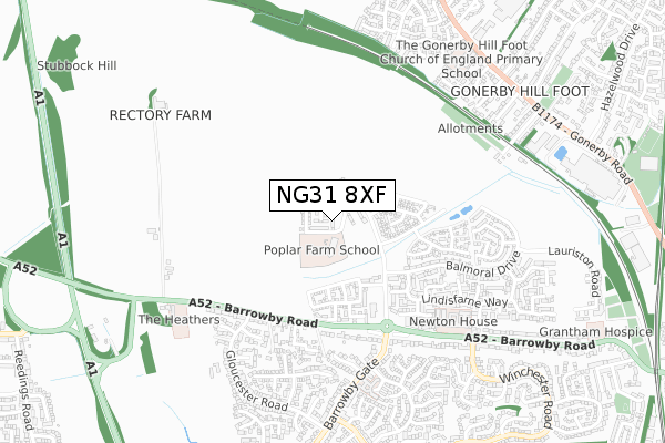 NG31 8XF map - small scale - OS Open Zoomstack (Ordnance Survey)