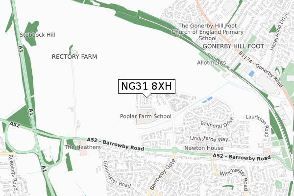 NG31 8XH map - small scale - OS Open Zoomstack (Ordnance Survey)