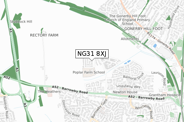 NG31 8XJ map - small scale - OS Open Zoomstack (Ordnance Survey)