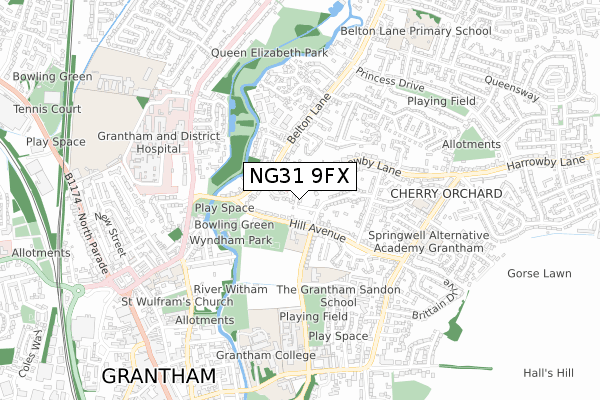 NG31 9FX map - small scale - OS Open Zoomstack (Ordnance Survey)