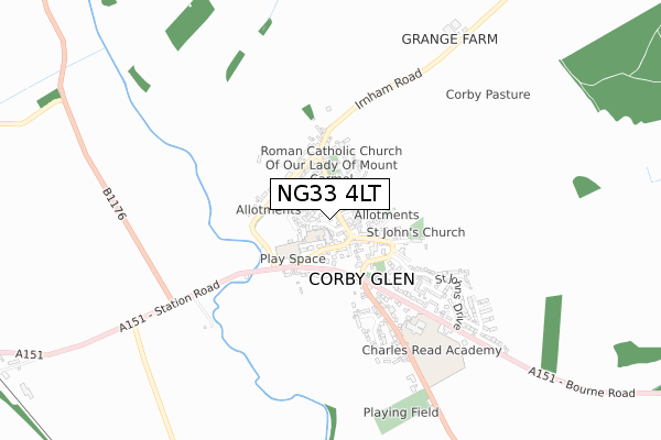 NG33 4LT map - small scale - OS Open Zoomstack (Ordnance Survey)