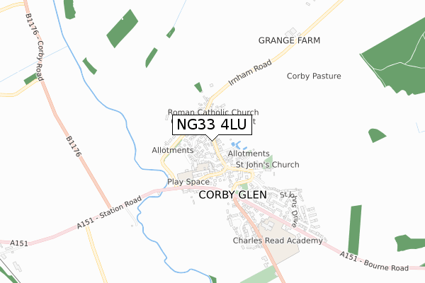 NG33 4LU map - small scale - OS Open Zoomstack (Ordnance Survey)