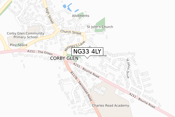 NG33 4LY map - large scale - OS Open Zoomstack (Ordnance Survey)