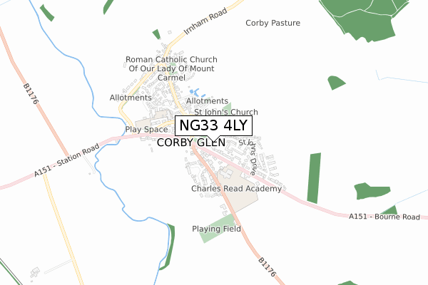 NG33 4LY map - small scale - OS Open Zoomstack (Ordnance Survey)