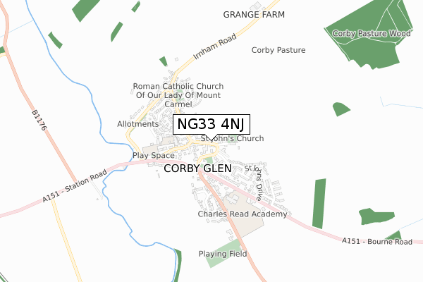 NG33 4NJ map - small scale - OS Open Zoomstack (Ordnance Survey)