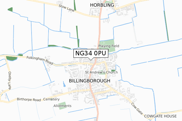 NG34 0PU map - small scale - OS Open Zoomstack (Ordnance Survey)