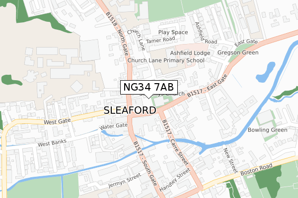 NG34 7AB map - large scale - OS Open Zoomstack (Ordnance Survey)