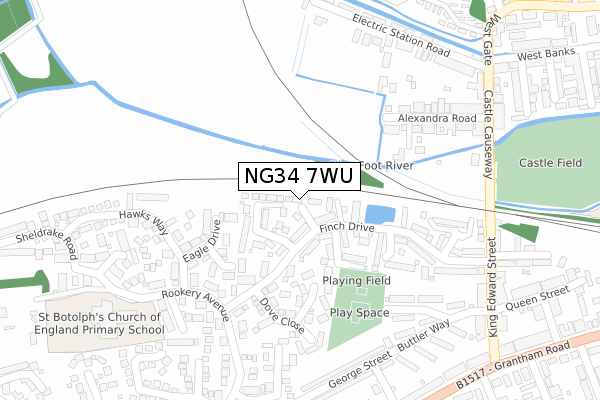 NG34 7WU map - large scale - OS Open Zoomstack (Ordnance Survey)