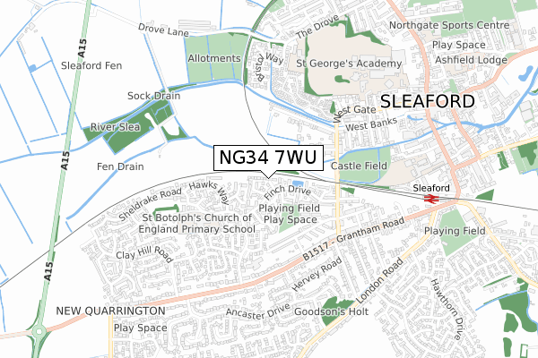 NG34 7WU map - small scale - OS Open Zoomstack (Ordnance Survey)