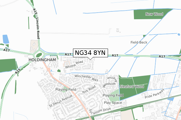 NG34 8YN map - small scale - OS Open Zoomstack (Ordnance Survey)