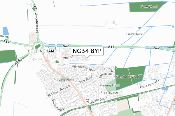 NG34 8YP map - small scale - OS Open Zoomstack (Ordnance Survey)